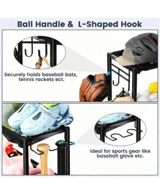 Organizer 37 Gallon Ball Storage Bin Steel shelf Baskets Hooks Elastic Straps Wheels