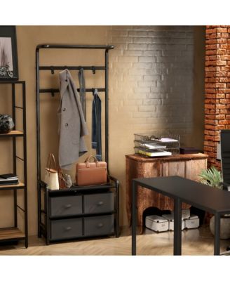 Coat Rack Storage Shelf Hall Tree Hooks Entryway Clothes Hanger Stand Metal