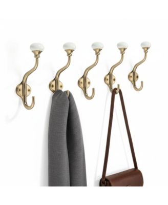 5-Pack Double Wall-Mounted Coat Hooks, Decorative Hardware for Bathroom, Bedroom & Kitchen
