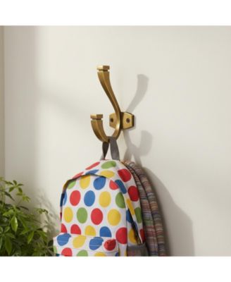 5 Pack Double Coat Hat Hooks Antique Brass Wall Mounted Towel Hanger for Backpack Purse Organization