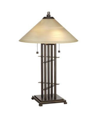 23.5" Rustic Farmhouse Accent Table Lamp with Alabaster Glass Shade and Dimmer