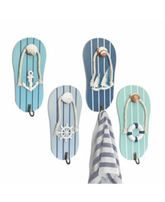 Cute Flip Flop Wooden Wall Hooks Beach Themed Metal Hooks Decor for Bathroom Poolside Beach Houses