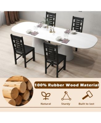 Set of 2 Solid Rubber Wood Dining Chairs with Hollowed Backrest