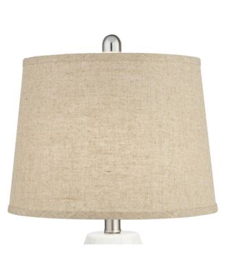 Modern Coastal Table Lamps 24 1/2" High Set of 2 Ceramic LED Burlap Drum Shade for Bedroom Living Room House Bedside Nightstand