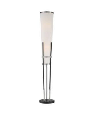Flute Mid Century Modern 64" Tall Floor Lamp with Smart Socket Satin  Nickel  Shade for Living Room House