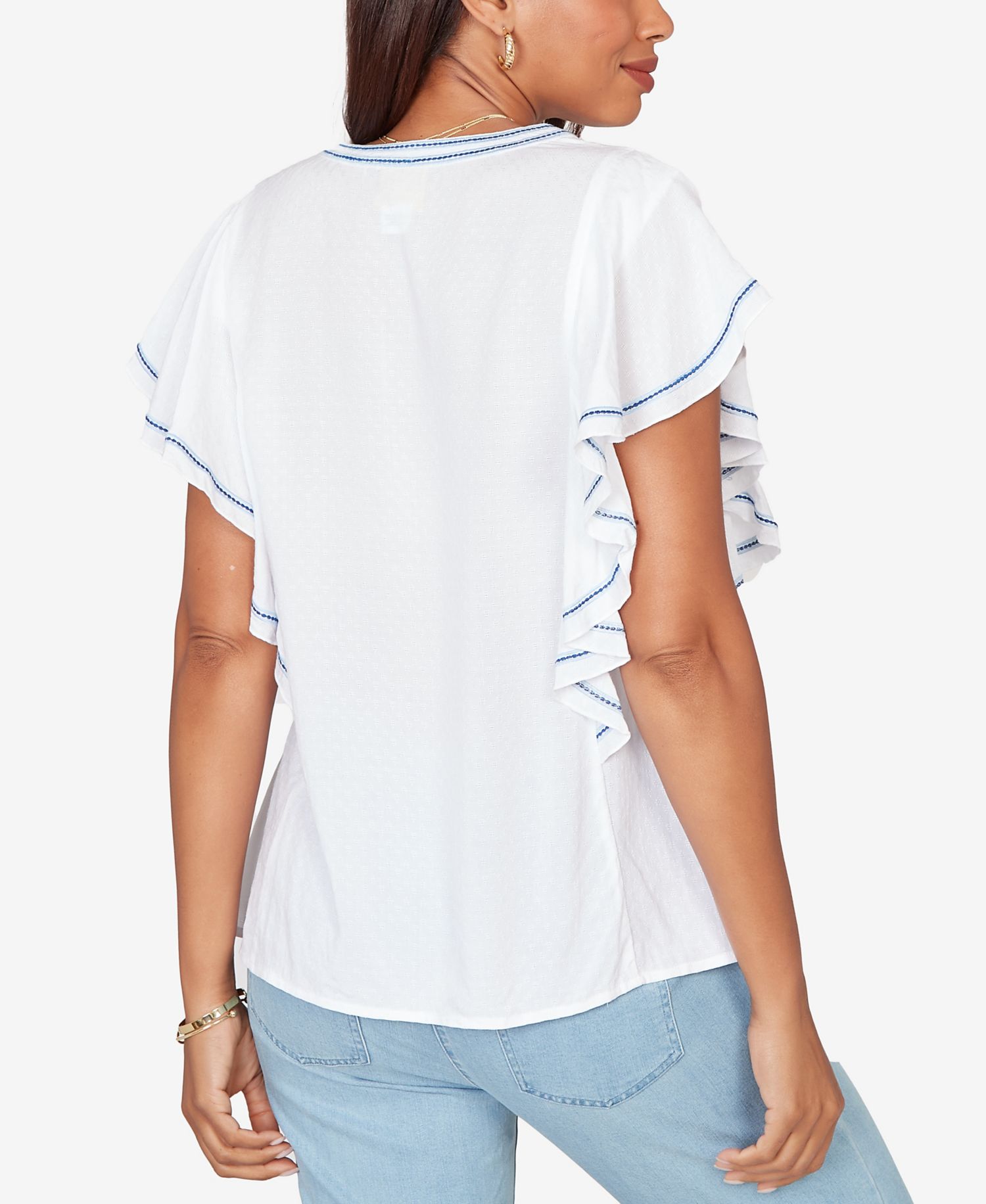 Petite Feather-light Embroidered Flutter-Sleeve T-Shirt