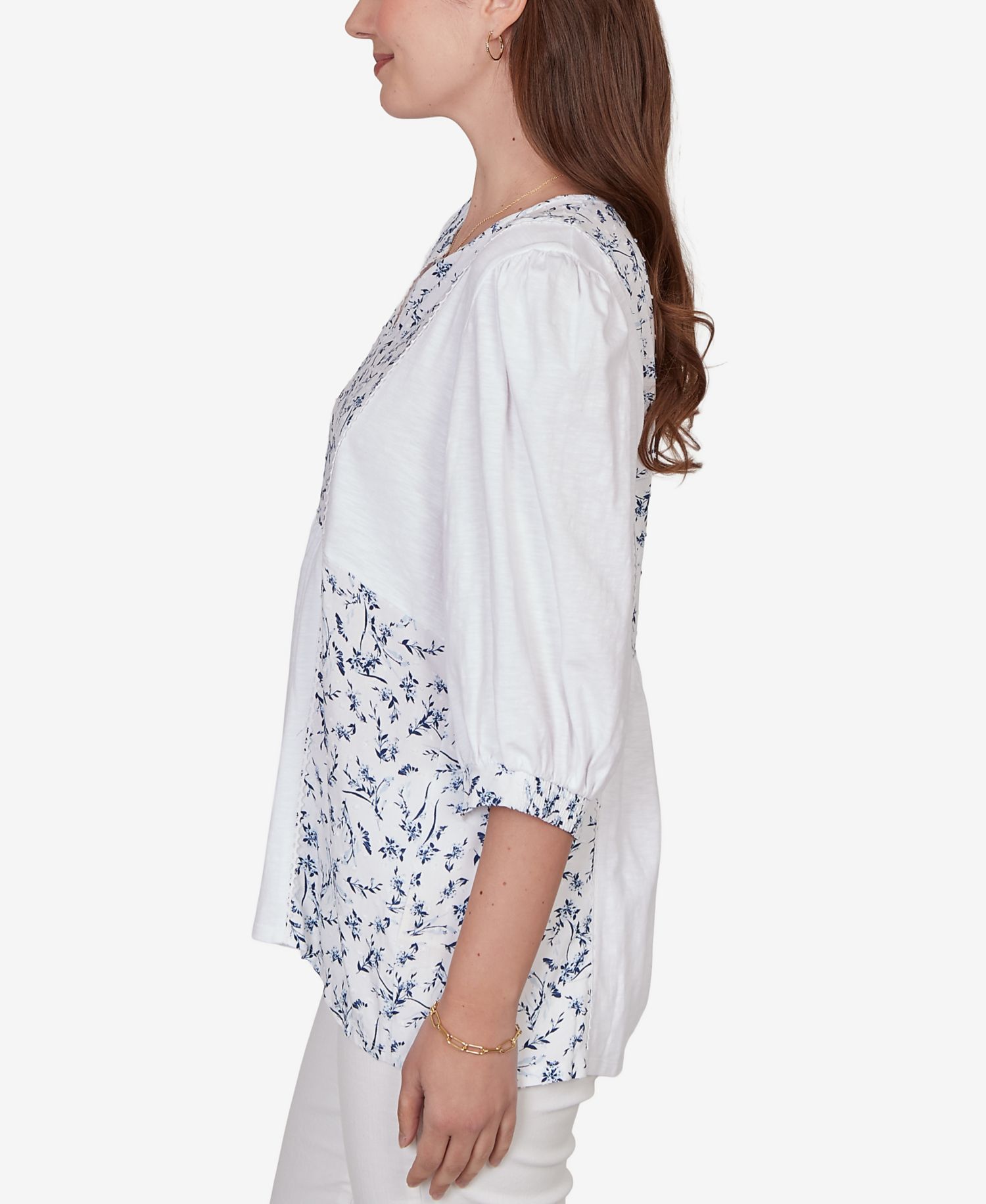 Petite Mixed Fabric Sharkbite Knit Top