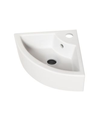 Wall Mounted Triangle Corner Vessel Sink Gloss Ceramic Space Saving Bathroom Sink