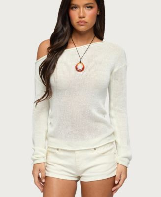 Women's Violete Off Shoulder Sheer Sweater