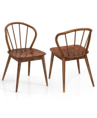 Set of 2 Wooden Dining Chairs with High Spindle Back and Wide Seat