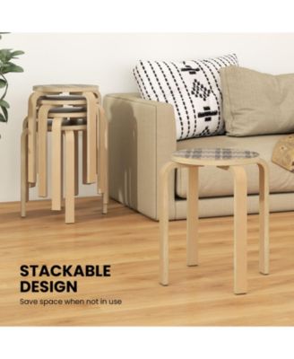 Set of 4 Stackable Bentwood Round-Top Stools