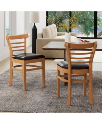 Set of 2 PU Leather Padded Dining Chairs with Rubber Wood Frame and Curved Back