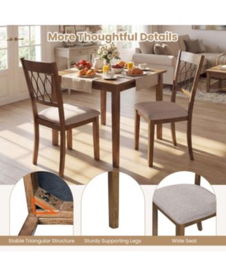 Set of 2 Linen Upholstered Dining Chairs with Hollowed Back and Rubber Wood Frame