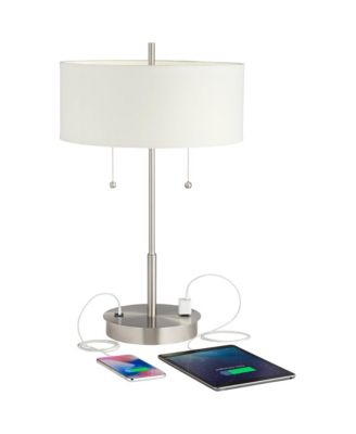 Nikola Modern Accent Table Lamps 23 3/4" High Set of 2 with USB and AC Power Outlet in Base Drum Shade for Bedroom Home Desk