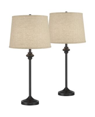 Lynn 26" Tall Skinny Buffet Modern Table Lamps Set of 2 Finish Metal Burlap Linen Shade Living Room Bedroom