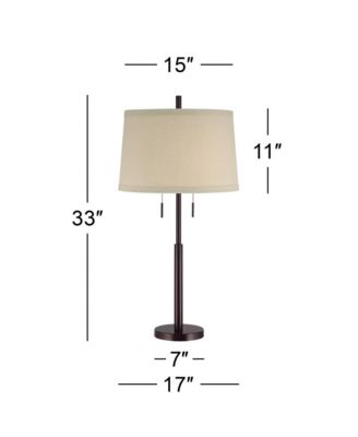 Modern Buffet Table Lamp 33" Tall with USB Charging Port Dark Bronze Drum Shade for Bedroom Living Room Office