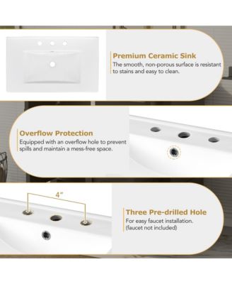 Bathroom Storage Cabinet and Vanity Sink Combo with Glass Doors, Drawer and Adjustable Shelves