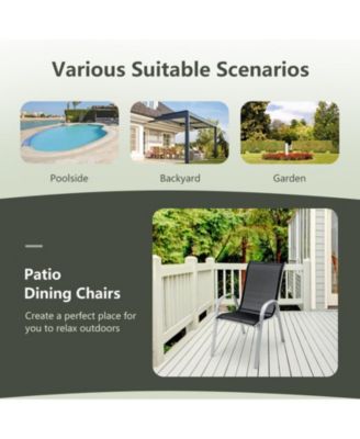 Set of 4 Stackable Outdoor Dining Chairs with Breathable Fabric Seat and Armrests