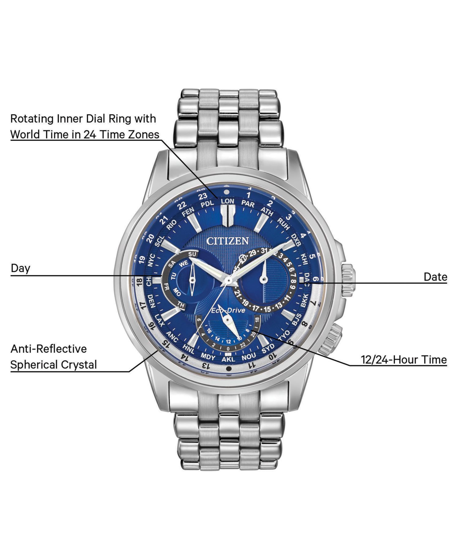 Men's Eco-Drive Calendrier Stainless Steel Bracelet Watch 44mm BU2021-51L