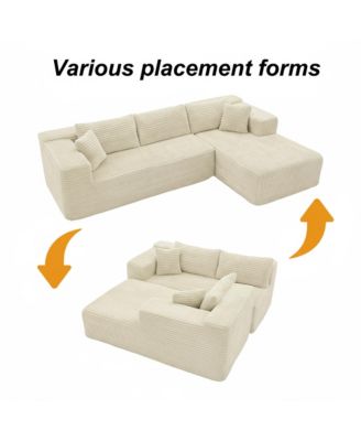 106" Modular Sectional Sofa with Pillows, L-Shape Corduroy Cloud Couch
