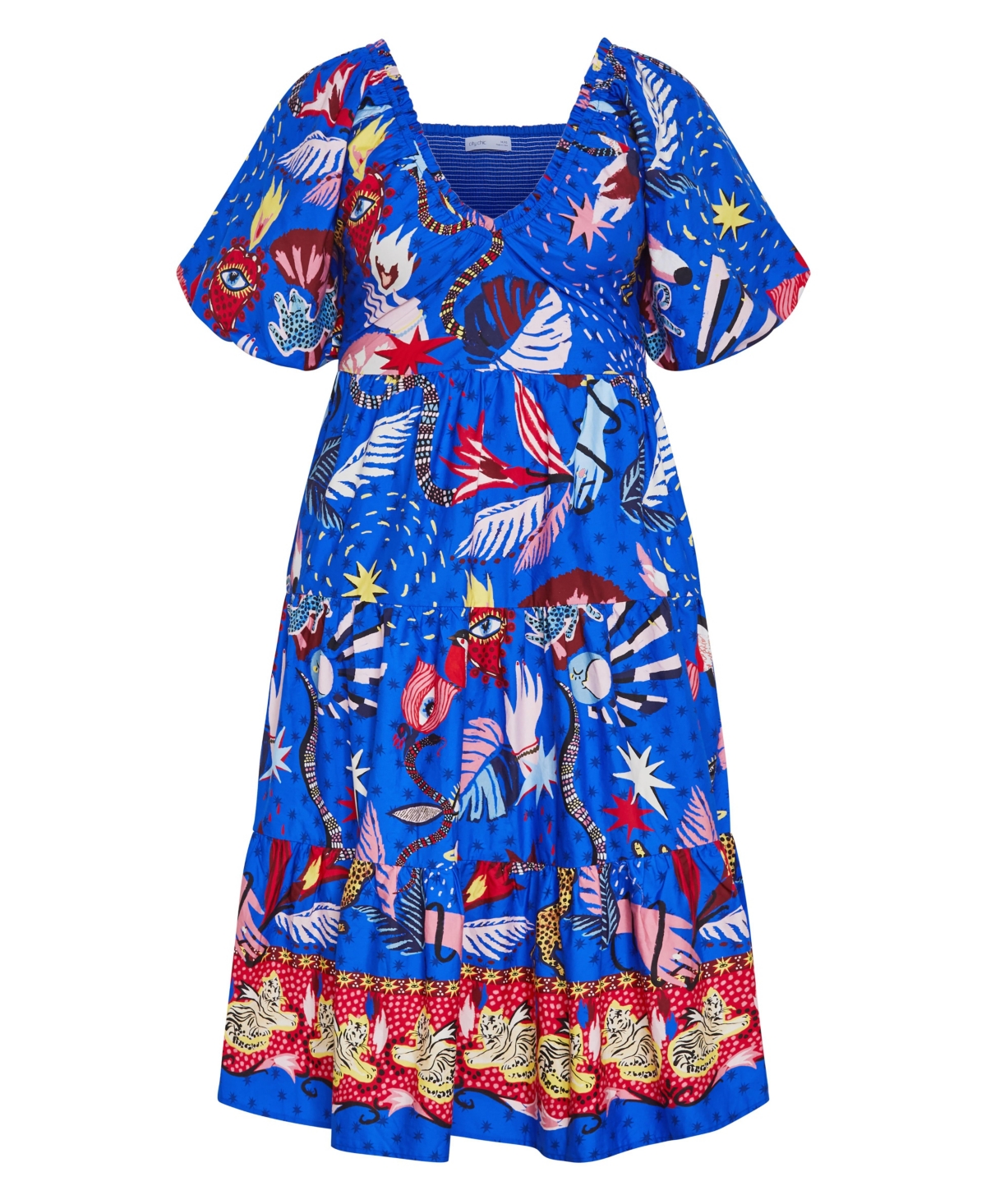 City Chic Women's Simona Print Puff Sleeve Dress