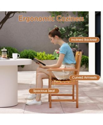 Set of 2 Solid Acacia Wood Patio Dining Chairs with Slatted Seat and Inclined Backrest