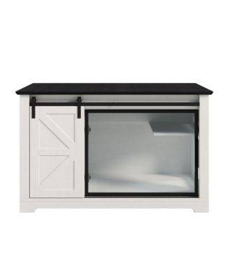  46 in. Farmhouse Cat Litter Box Enclosure with Sliding Barn Door Hidden Cat Cabinet with LED Light Storage