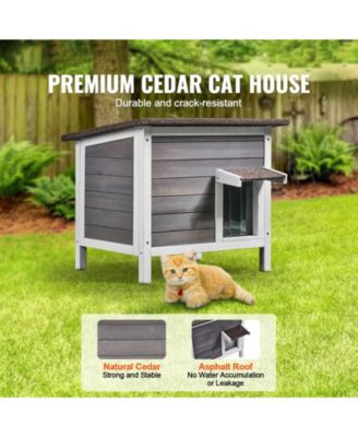 Wooden Outdoor Cat House with Roof PVC Door Flaps for Cats Feral Pet Shelter