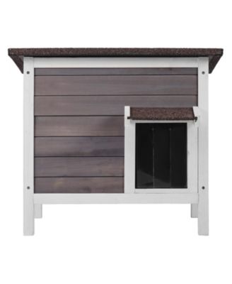 Wooden Outdoor Cat House with Roof PVC Door Flaps for Cats Feral Pet Shelter