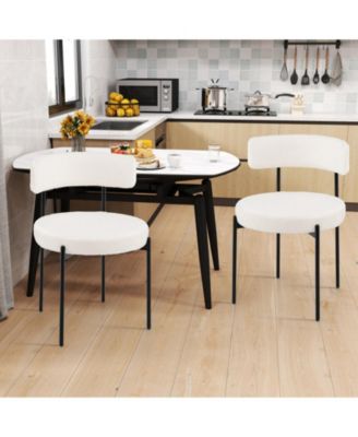 Set of 2 Boucle Dining Chairs with Curved Backrest and Metal Legs