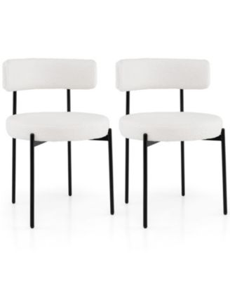 Set of 2 Boucle Dining Chairs with Curved Backrest and Metal Legs