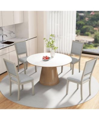 Set of 2 Farmhouse Fabric Upholstered Dining Chairs with Nailhead Trim