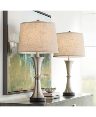 Seymore Modern Table Lamps 26" High Set of 2 with USB Port LED Touch On Burlap Linen Drum Shade for Bedroom Living Room Desk