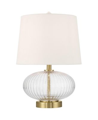 Darrah 20" High Small Mid Century Modern Accent Table Lamp USB Port Clear Glass Brass Finish Living Room Charging