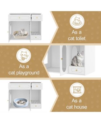 Cat Litter Box Enclosure with LED Light, Storage Drawers and Acrylic Doors