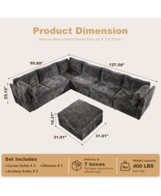 7-Piece Living Room Furniture Sectional Sofa, L-Shaped Deep Seat Cloud Couch with Chaise Ottoman, Comfy Corduroy Modular Couches for Home