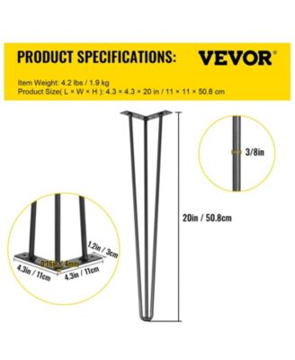 20 in Hairpin Table Legs Set of 4, Carbon Steel 3-Rod Furniture Legs with 880 lbs Total Load Capacity