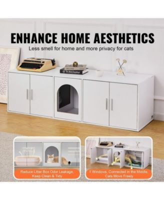 Hidden Cat Litter Box Enclosure Furniture for 2 Cats with Double Rooms and 5 Doors