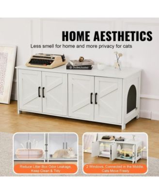 Hidden Cat Litter Box Enclosure Furniture for 2 Cats with 4 Doors and 2 Windows
