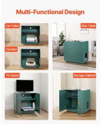 Hidden Cat Litter Box Enclosure Cabinet with Doors Ventilation and Side Table Top