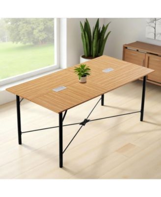6 feet Rectangle Conference Table for 6-8 Person, Modern Office Meeting Desk with Metal Legs.