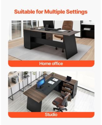 L-Shaped Executive Desk with File Drawer and Storage Cabinet, Large Modern Office Table, 350 lbs Capacity