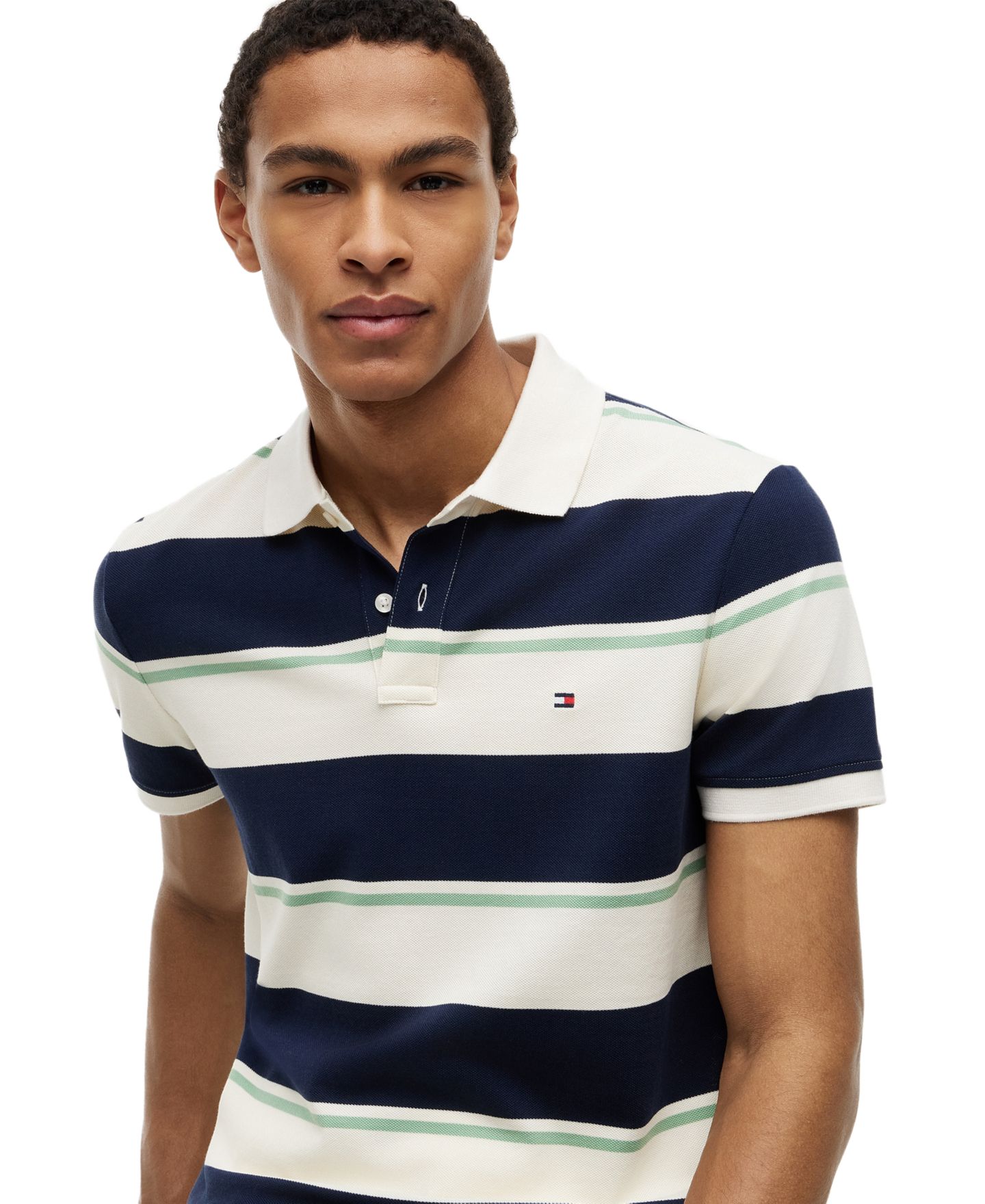 Мужское поло Tommy Hilfiger Varied Roadmap Stripe Regular-Fit Pique Polo Shirt, цвет: Карбоновый тёмно-синий / Разноцветный — фото 3