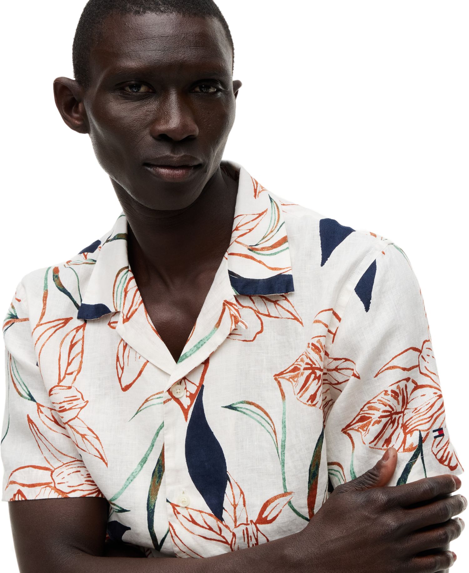 Men's Linen Resort Print Camp Collar Short-Sleeve Shirt