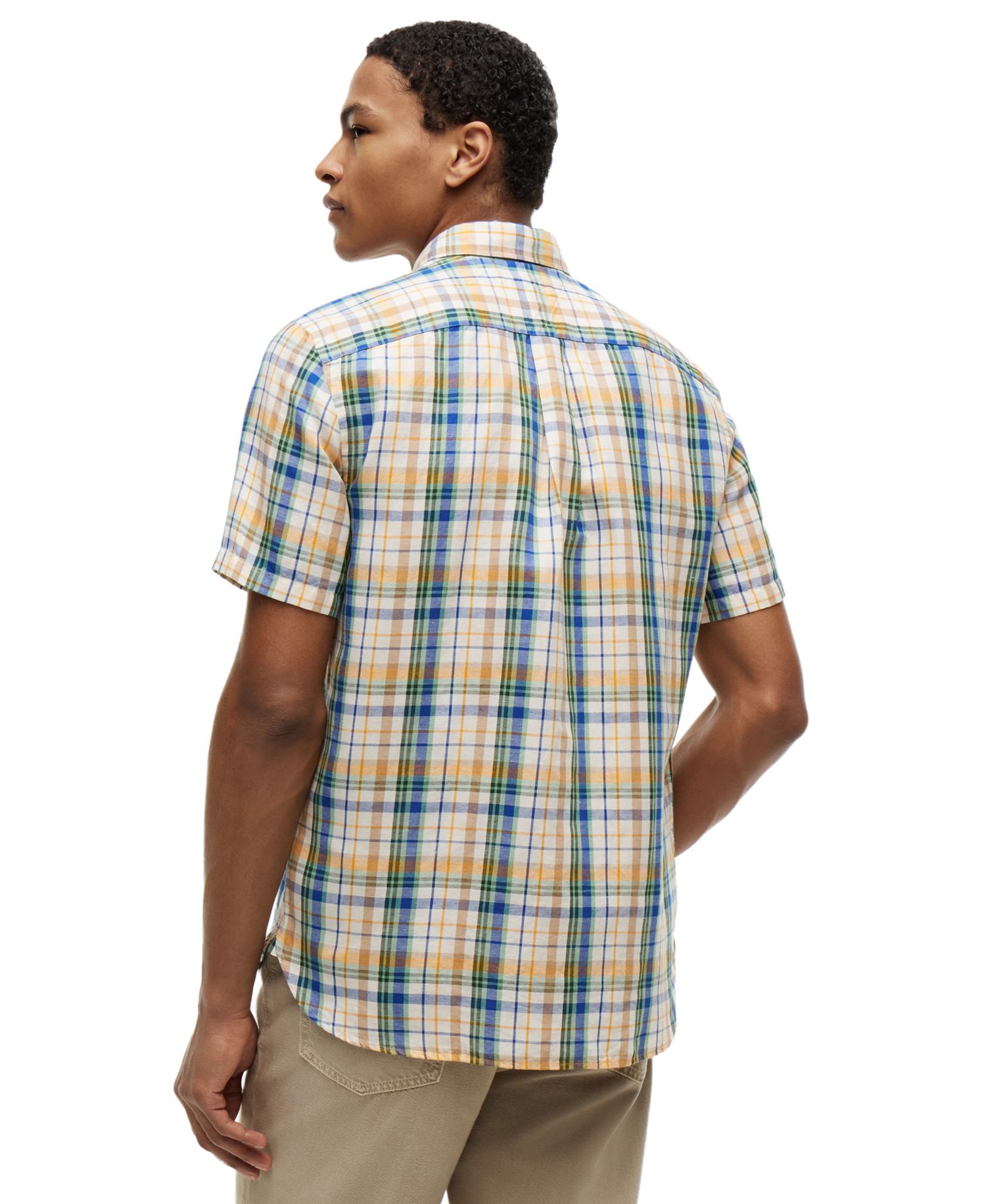Men's Linen Blend Madras Short-Sleeve Shirt