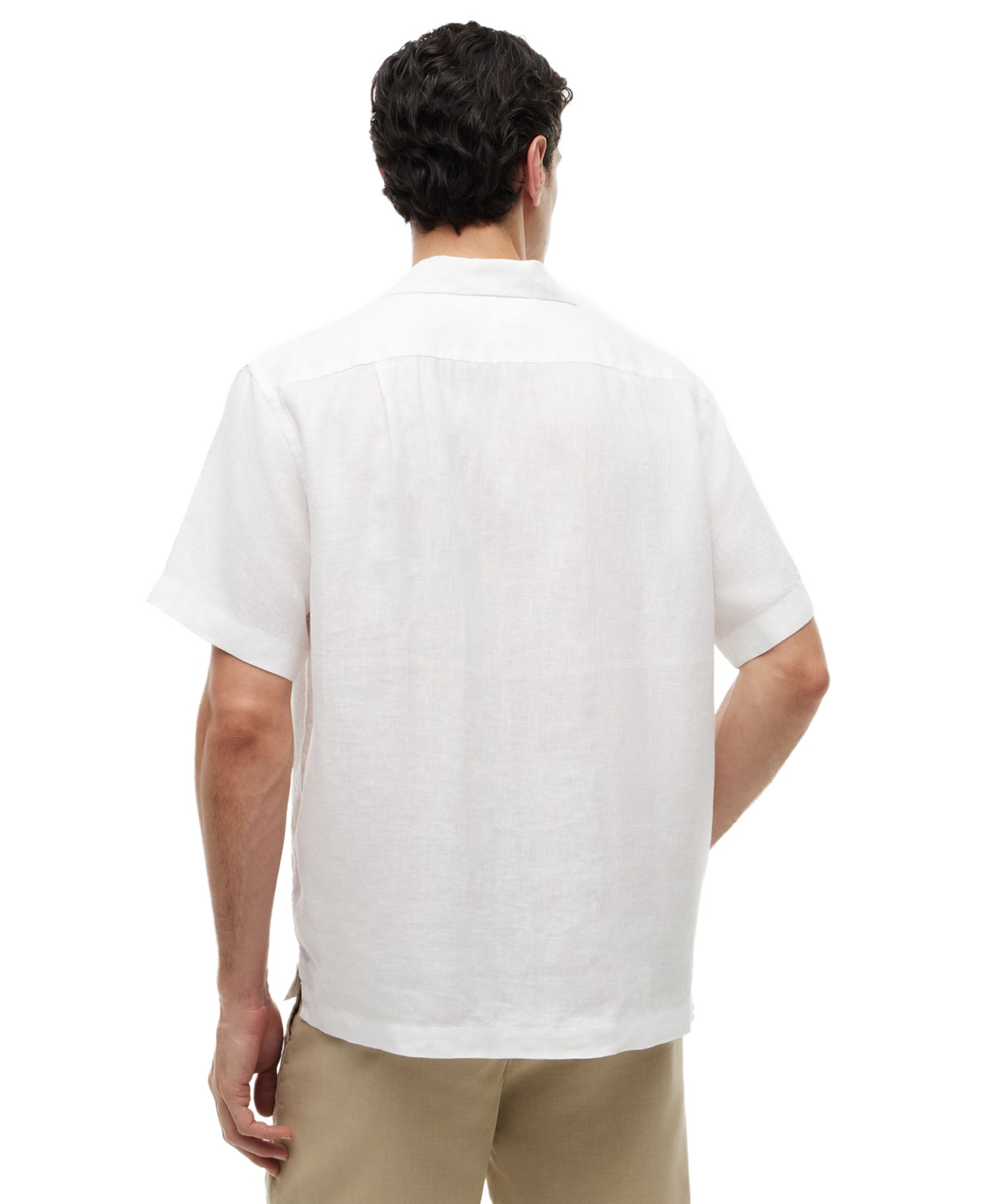 Men's Linen Camp Collar Mesh Structured Short-Sleeve Shirt