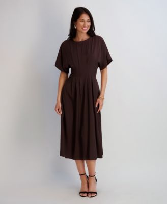 Women's Dolman-Sleeve Cinched-Waist Midi Dress