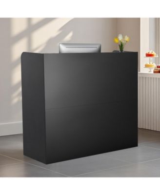 Reception Desk with Counter, 47 x 19 in MDF Front Desk Table with 3 Drawers and Lockable Storage Cabinet