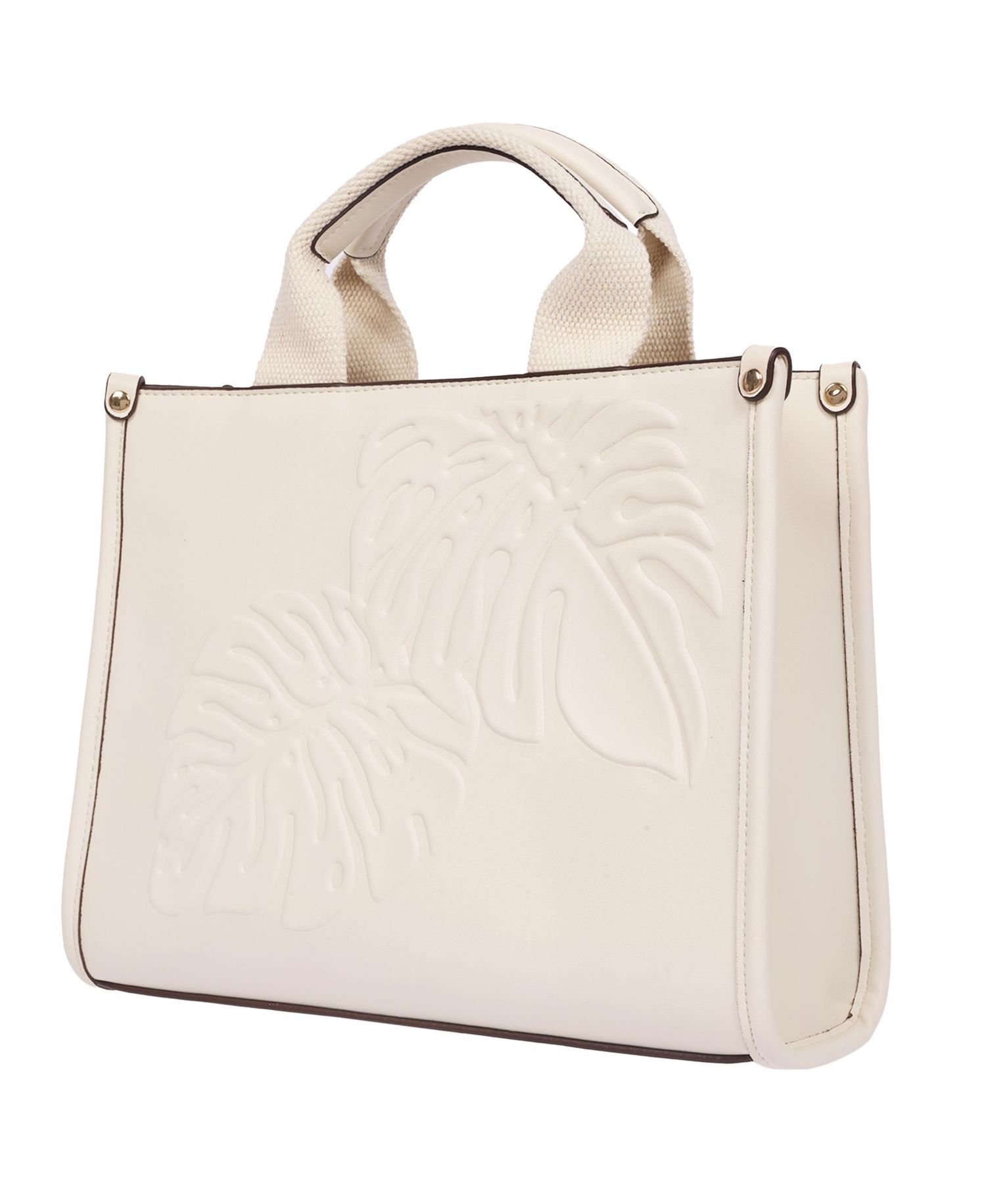 Darcy Leaf Motif Medium Tote – Embossed PU Convertible Top Handle and Crossbody Bag
