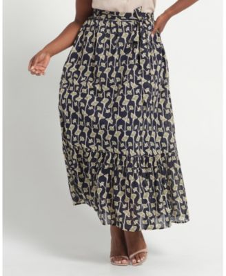 Women's Sea Lily Print Tiered A-Line Midi Skirt